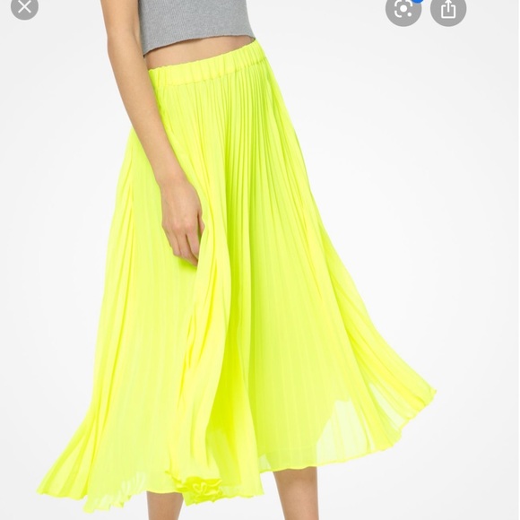 Michael Kors Dresses & Skirts - Michael Kors Georgette Pleated Skirt Neon yellow